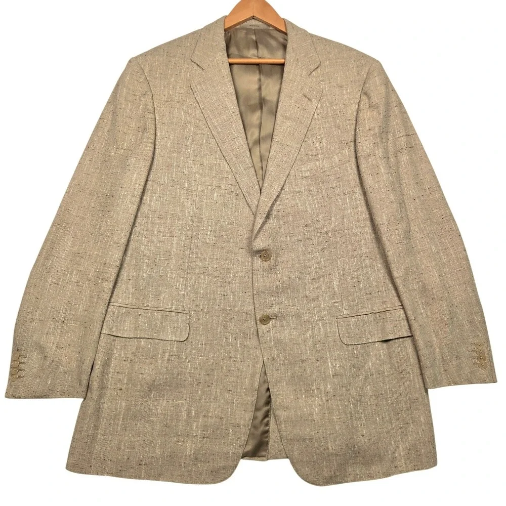 Ermenegildo Zegna Sport Coat Mens 48 L Tan Silk Wool Slub Blazer Made in Italy